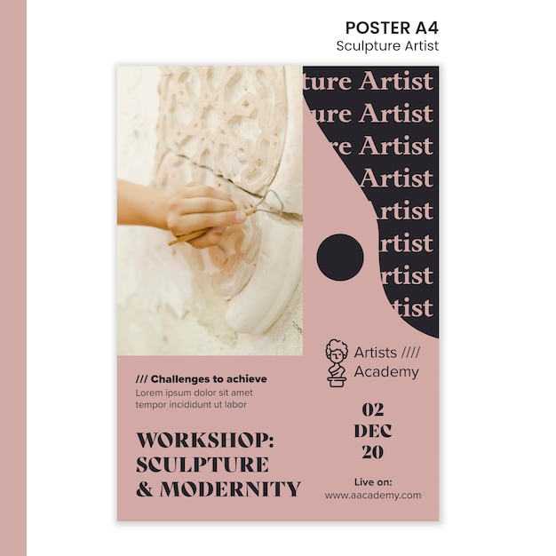 Free PSD vertical poster template for sculpture workshop