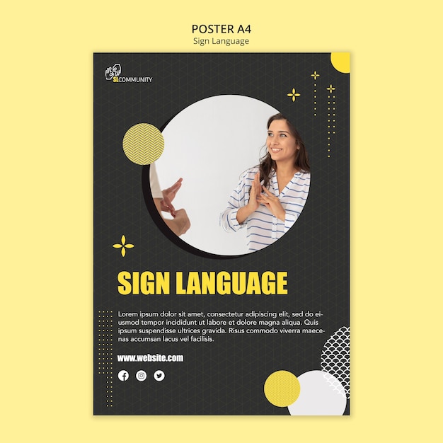 Free PSD vertical poster template for sign language communication