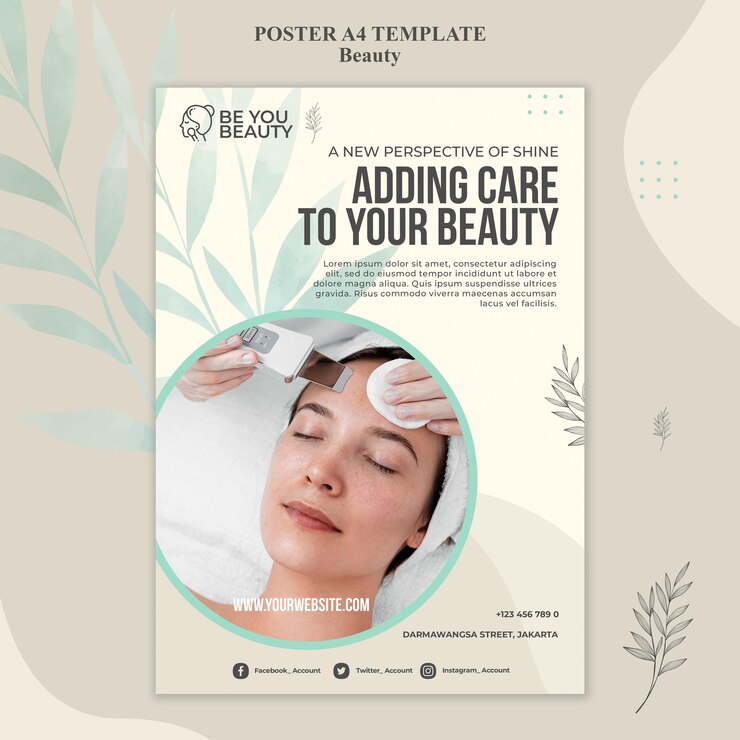 Free PSD vertical poster template for skincare and beauty with woman