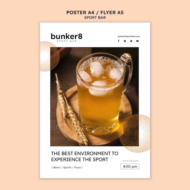 Free PSD vertical poster template for sport bar with beer