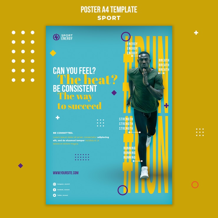 Free PSD vertical poster template for sport with motivational quotes