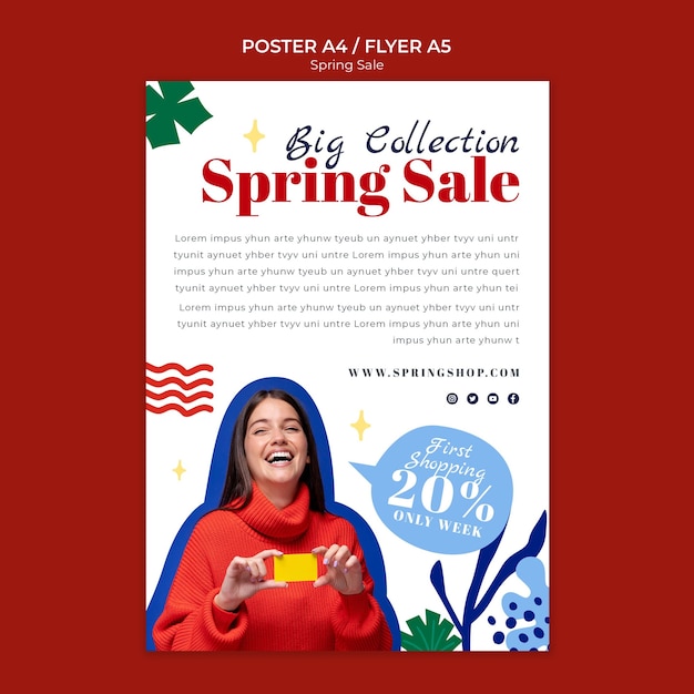 Free PSD vertical poster template for spring sale with flowers