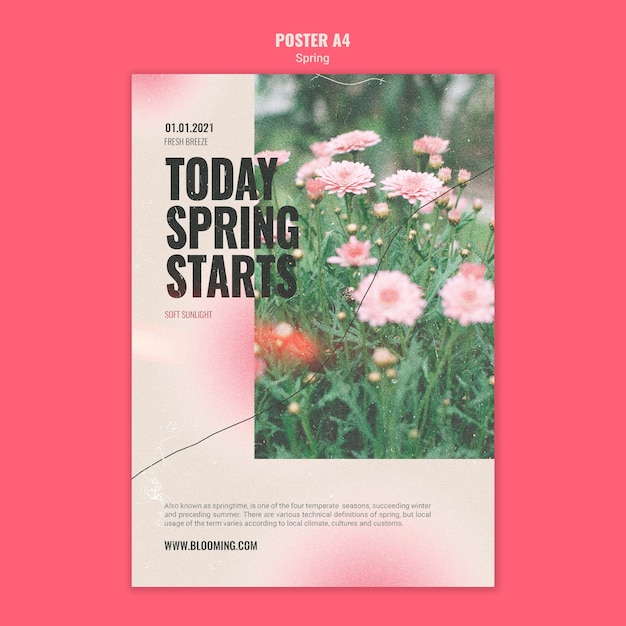 Free PSD vertical poster template for springtime with flowers