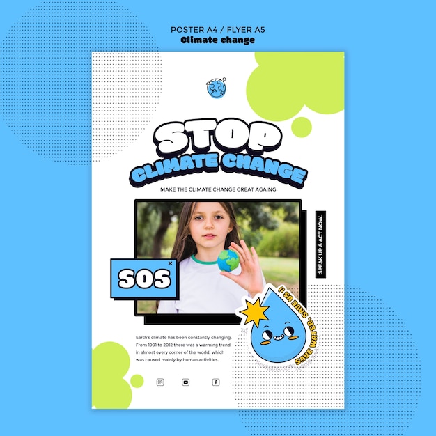 Free PSD vertical poster template for stopping climate change