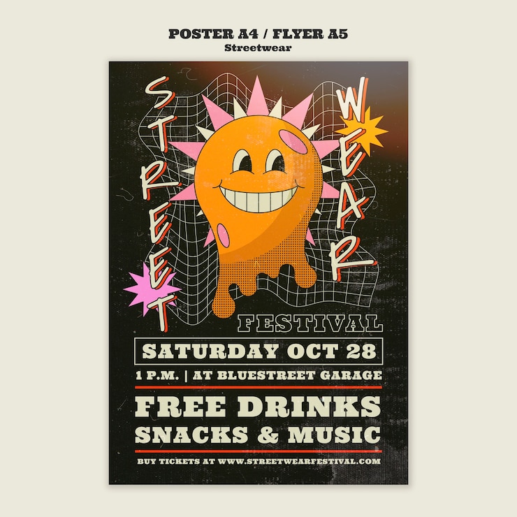 Free PSD vertical poster template for streetwear fashion shopping