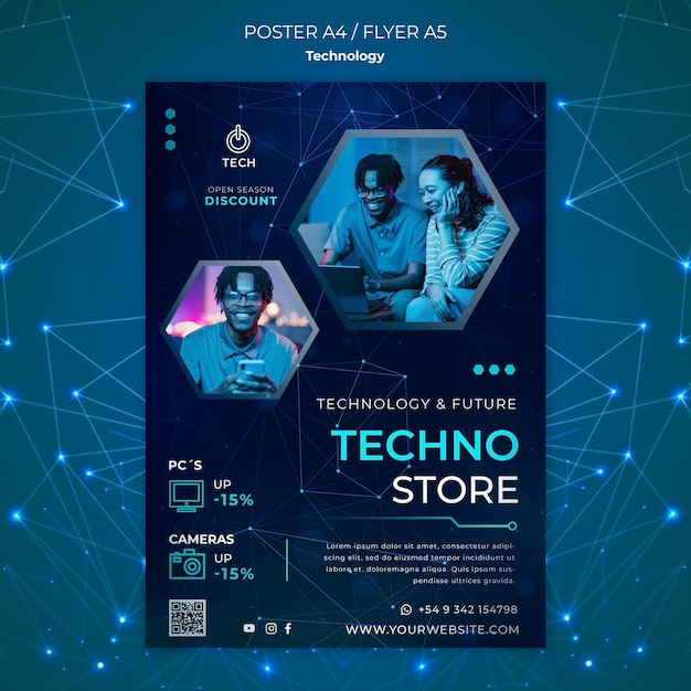 Vertical poster template for techno store
