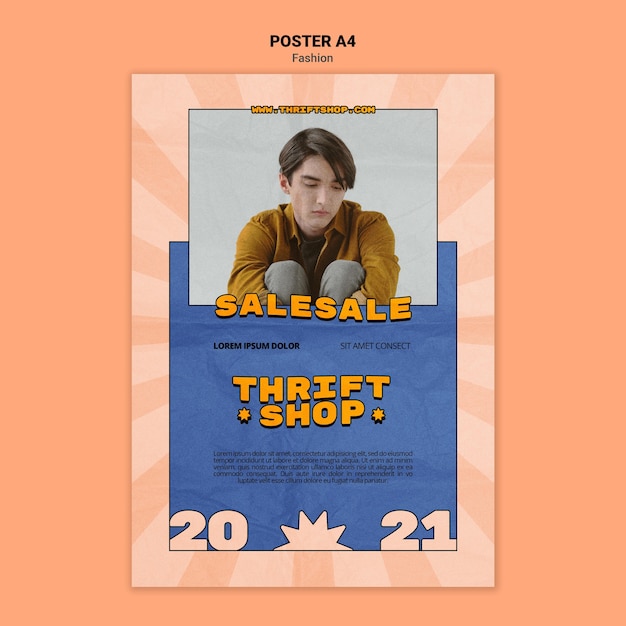 Free PSD vertical poster template for thrift shop fashion sale