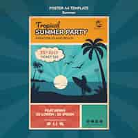 PSD gratuito modello di poster verticale per festa in spiaggia tropicale