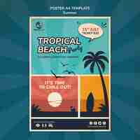 Free PSD vertical poster template for tropical beach party