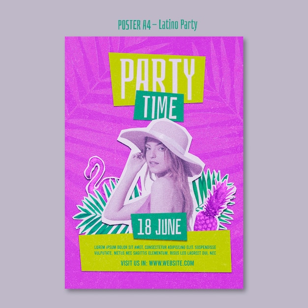 Free PSD vertical poster template for tropical latino themed party