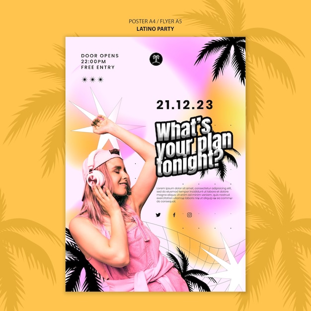 Modello di poster verticale per una festa a tema latino tropicale