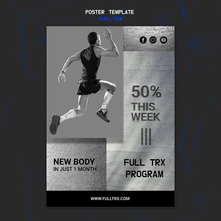Free PSD vertical poster template for trx workout with male athlete
