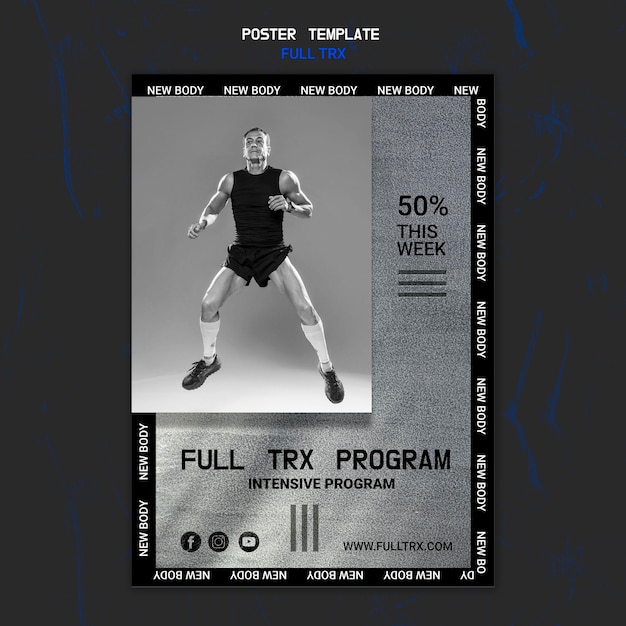 PSD gratuito modello di poster verticale per allenamento trx con atleta maschio