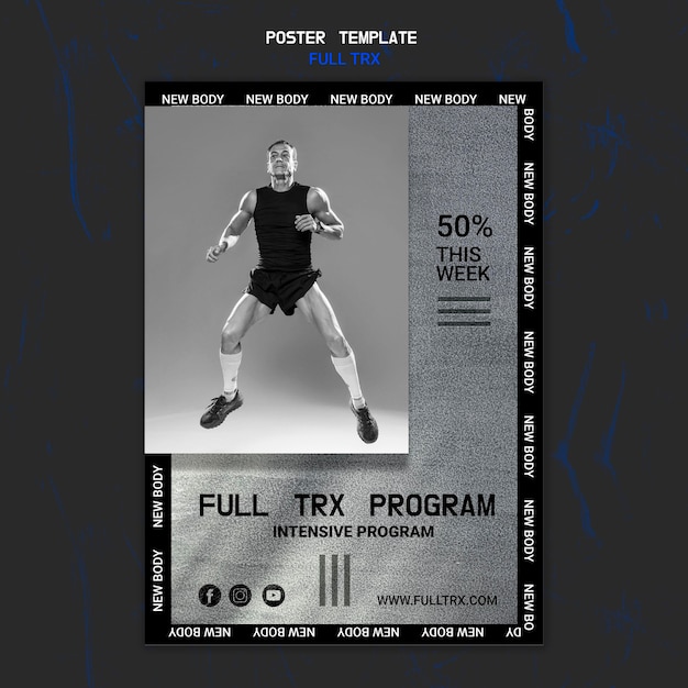 Vertical poster template for trx workout with male athlete