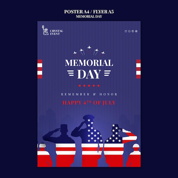 Free PSD vertical poster template for usa memorial day