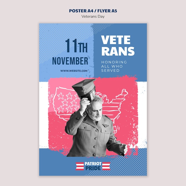 PSD gratuito modello di poster verticale per la celebrazione del giorno dei veterani degli stati uniti