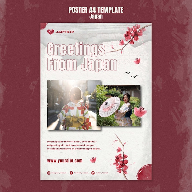 Free PSD vertical poster template for visiting japan