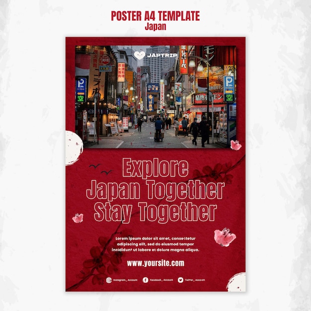 Modello di poster verticale per visitare il giappone