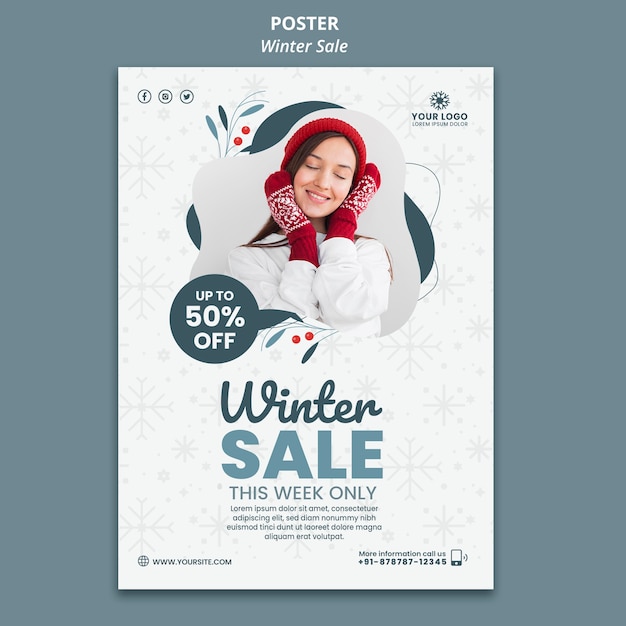 Free PSD vertical poster template for winter sale