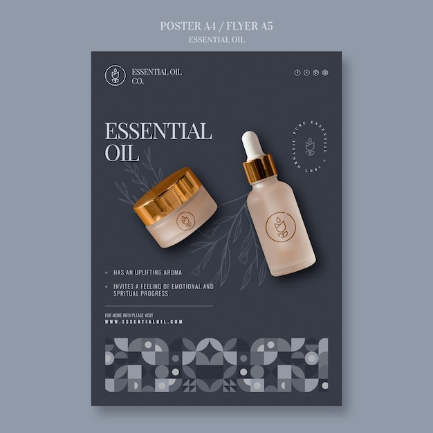 Free PSD vertical poster template with essential oil cosmetics