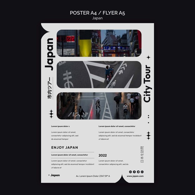 Free PSD vertical poster template with japanese city tour