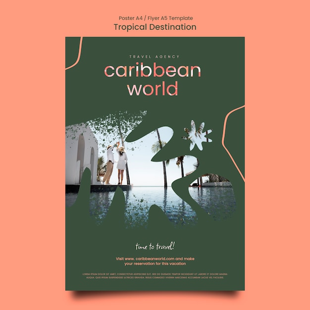 Vertical poster template with travel and vegetation style