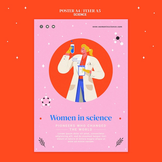 PSD gratuito modello di poster verticale per le donne nella scienza