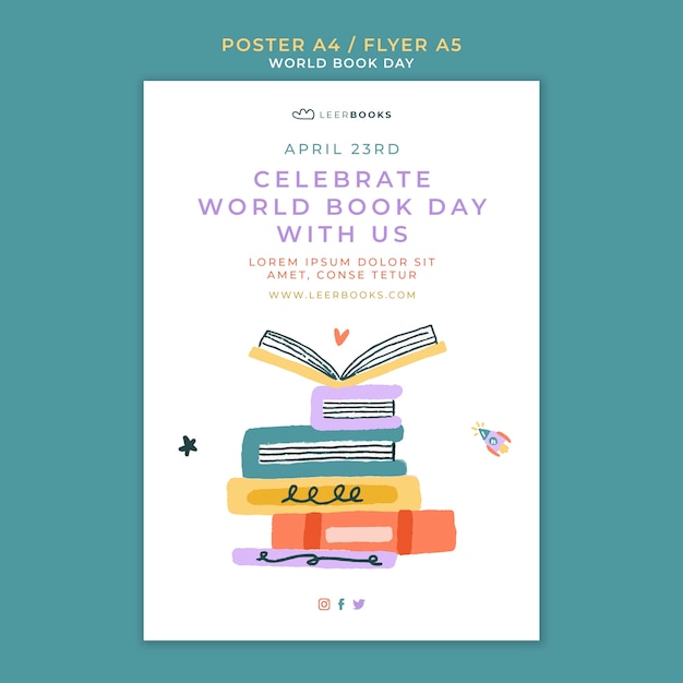 PSD gratuito modello di poster verticale per la giornata mondiale del libro