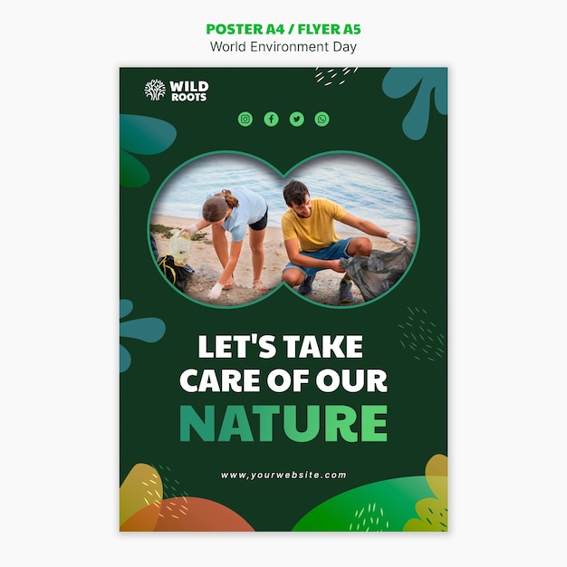 PSD gratuito modello di poster verticale per la celebrazione della giornata mondiale dell'ambiente