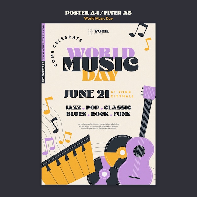 Vertical poster template for world music day celebration