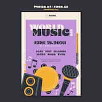 PSD gratuito modello di poster verticale per la celebrazione della giornata mondiale della musica