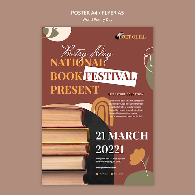 PSD gratuito modello di poster verticale per la celebrazione della giornata mondiale della poesia