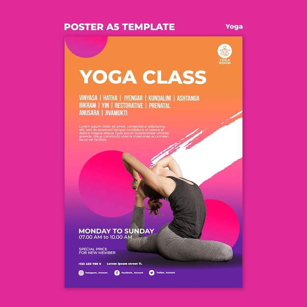 Vertical poster template for yoga class with woman