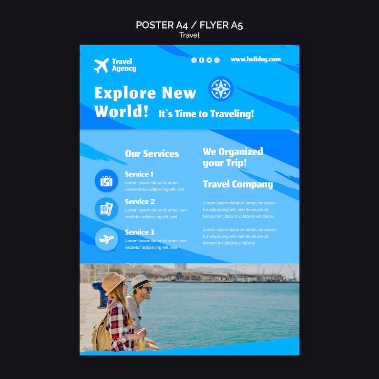 無料PSD 旅行代理店の縦型ポスター