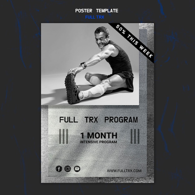 Free PSD vertical poster for trx workout with male athlete