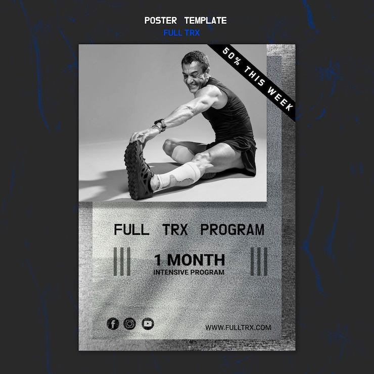 Free PSD vertical poster for trx workout with male athlete