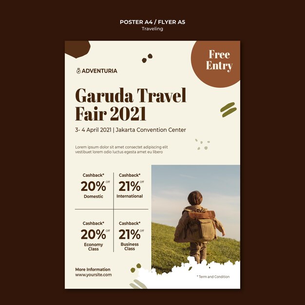 Vertical poster with backpacking traveling child