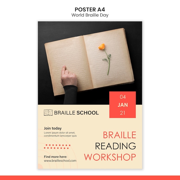 Free PSD vertical poster for world braille day