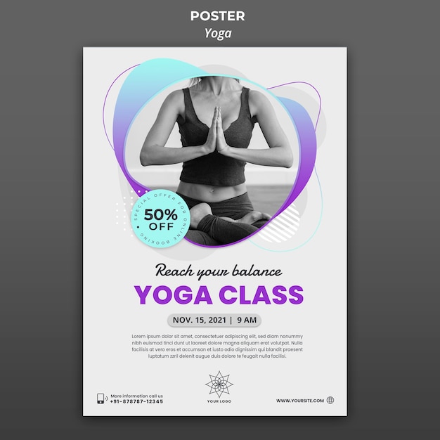 Free PSD vertical poster for yoga lessons