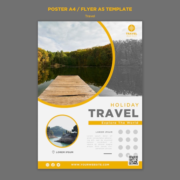 Бесплатный PSD Шаблон вертикального туристического плаката с природным ландшафтом