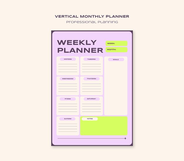 vertical weekly planner template
