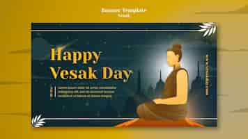 PSD gratuito modello di banner orizzontale del giorno di vesak con statua in meditazione