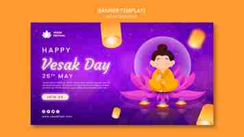 PSD gratuito modello di banner orizzontale vesak day con lanterne di carta