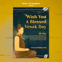 Free PSD vesak day vertical poster template with meditating statue