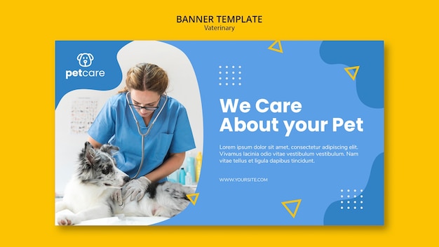 Vet consulting the dog veterinary banner template