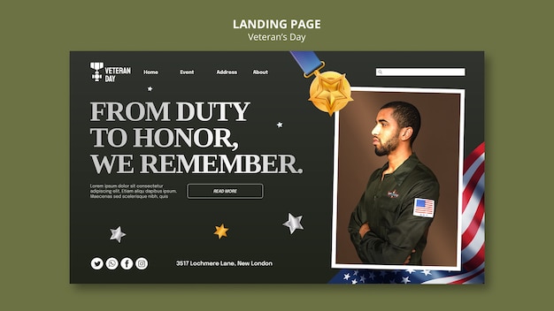 PSD gratuito pagina di destinazione della celebrazione del veteran's day