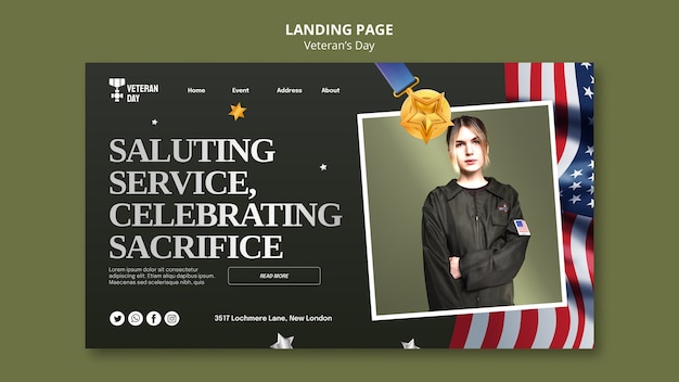 Free PSD veteran's day celebration landing page