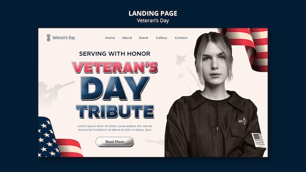 PSD gratuito pagina di destinazione della celebrazione del veteran's day