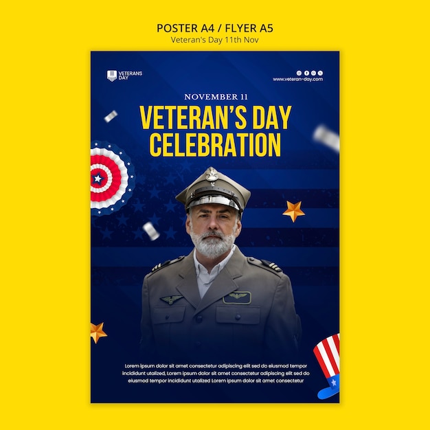 PSD gratuito modello di poster per la celebrazione del giorno del veterano