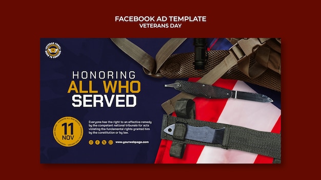 PSD gratuito modello facebook per la celebrazione del giorno dei veterani